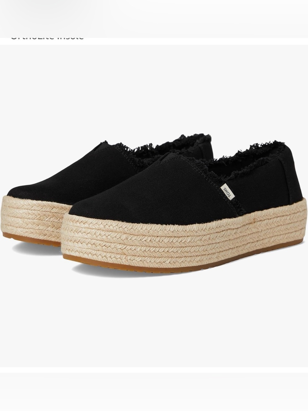 Toms Valencia Black Frayed Canvas Espadrille Platform Slip-On - Picture 4 of 4
